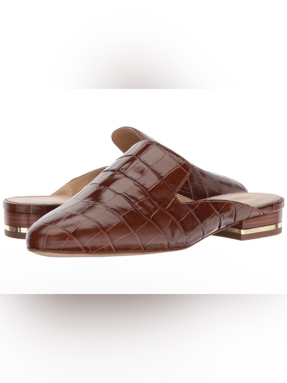 Michael Kors Natasha Embossed Leather Mules Slide On Clogs Luggage Brown 6.5